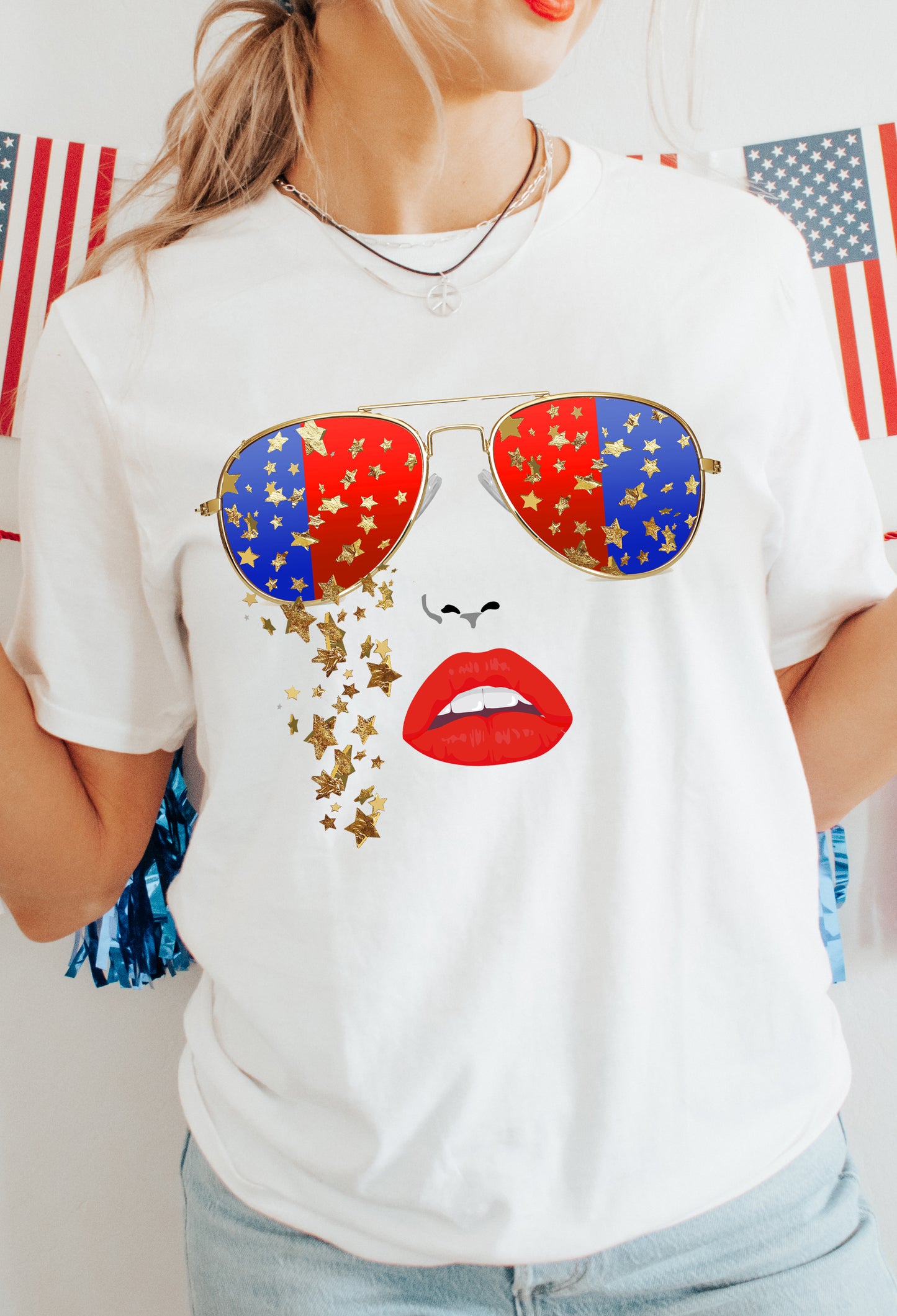 Red White Blue Sunnies Tee Sweatshirt
