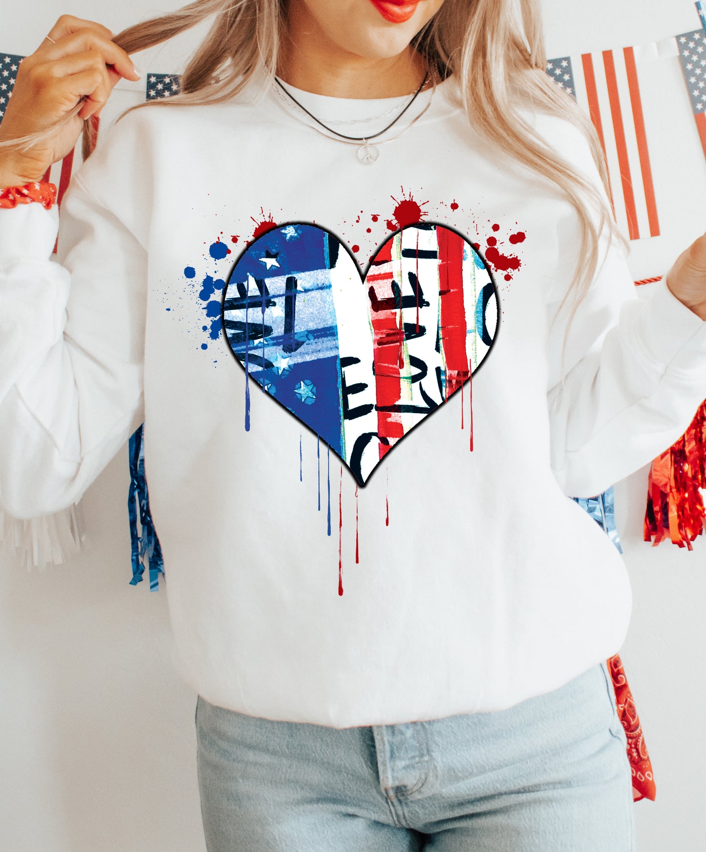Red White Blue Heart Tee Sweatshirt