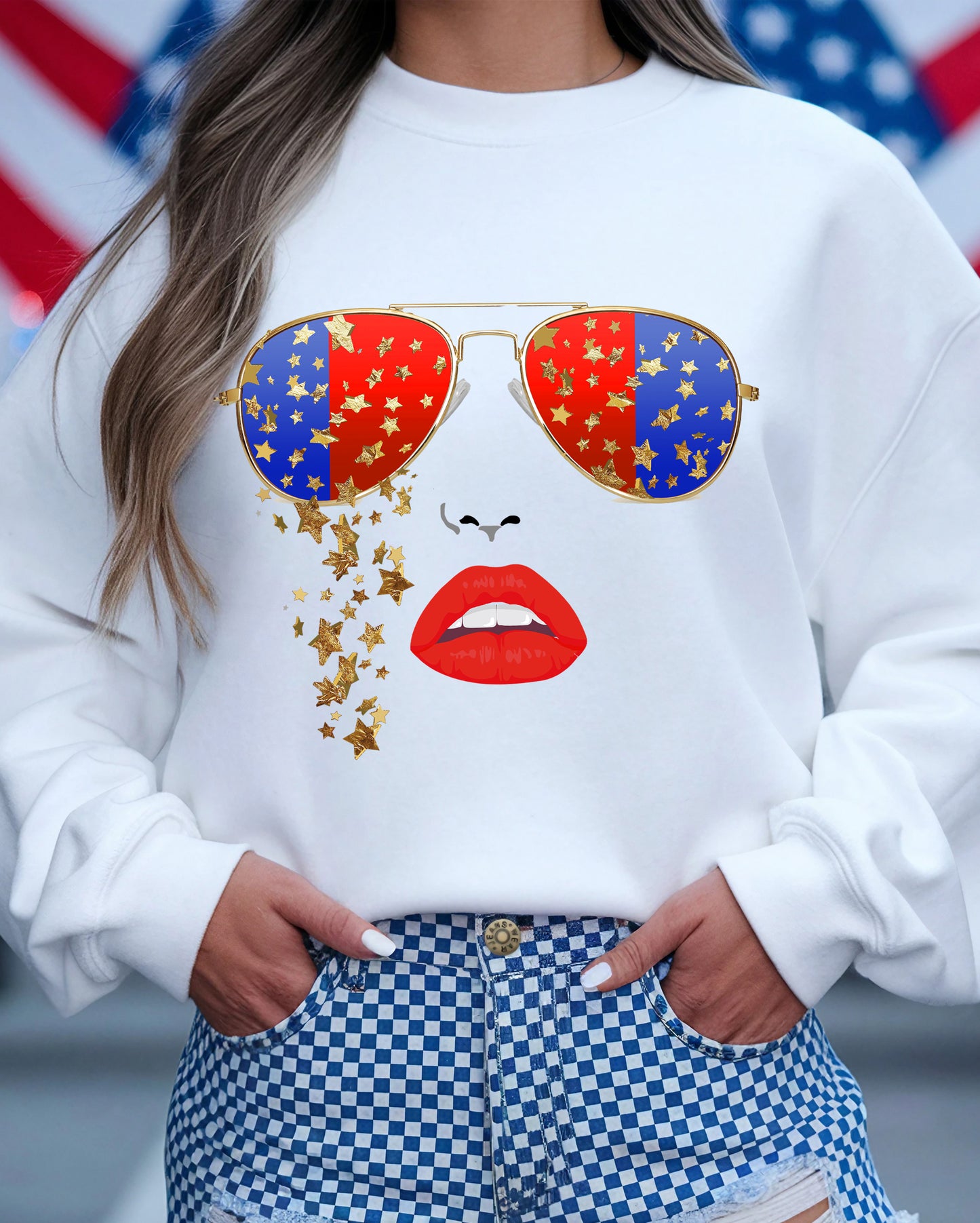 Red White Blue Sunnies Tee Sweatshirt
