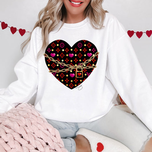 Locked in Love Valentines Day Heart Crewneck Sweatshirt